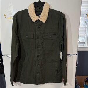 RVCA Olive Jacket with Cream Sherpa Collar